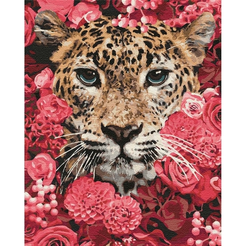 Фото Набір для розпису по номерах. "Леопард у квітах" 40*50см КНО4185 (4823104322146)