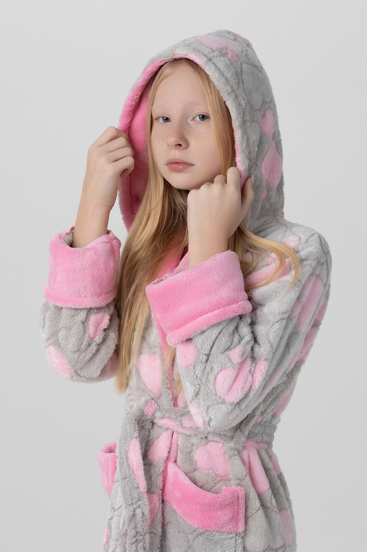 Фото Халат теплий для дівчинки POLAR Серця СР M Сіро-рожевий (2000990215123A)
