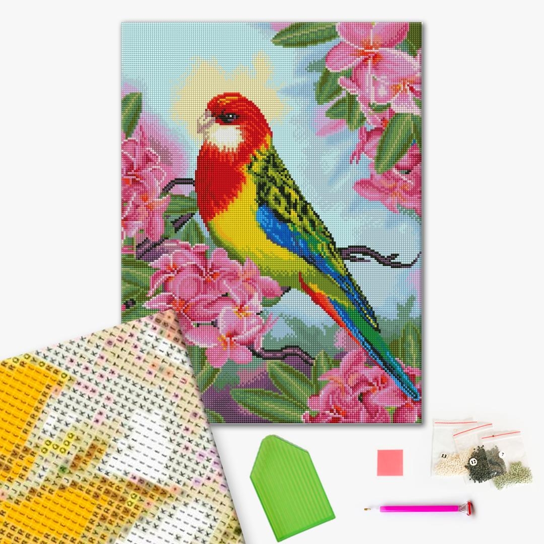 Фото Алмазна мозаїка Папуга в квітах Вrushme DBS1027 40 x 50 (9995482176033)