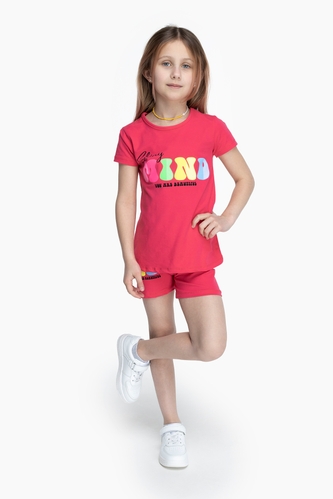 Фото Костюм (футболка+шорти) для дівчинки Baby Show 16231 128 см Малиновий (2000989601593S)