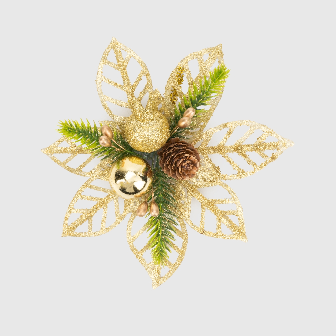 Фото Новогоднее украшение "Цветок с декором" 2 шт. YH-004 Золотой (2000990240538)(NY)
