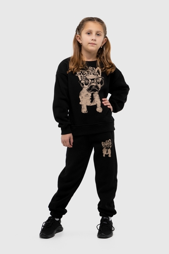 Фото Костюм для девочки ANGELOS 1034 свитшот+штаны 140 см Черный (2000990147899W)