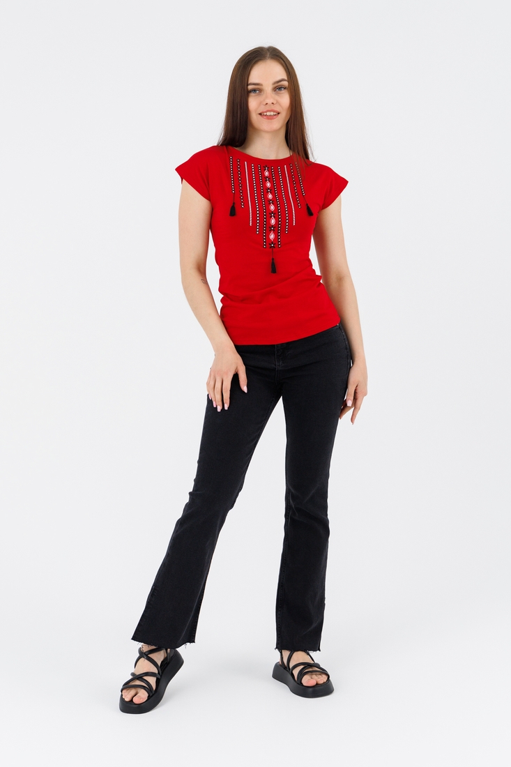 Фото Вышиванка футболка женская Melanika Ожерелье 3XL Красный (2000990566492A)