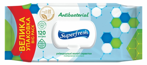 Серветка волога Superfresh 42105626 Antibacterial з клапаном 120 шт. (4823071642285A)
