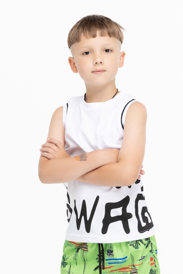 Фото Майка з принтом для хлопчика MAGO 23-3171 128 см Білий (2000989768982S)