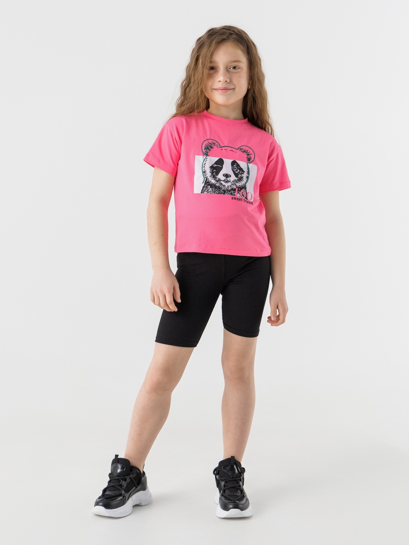 Фото Футболка с принтом для девочки First Kids 0906 128 см Розовый (2000990440112S)