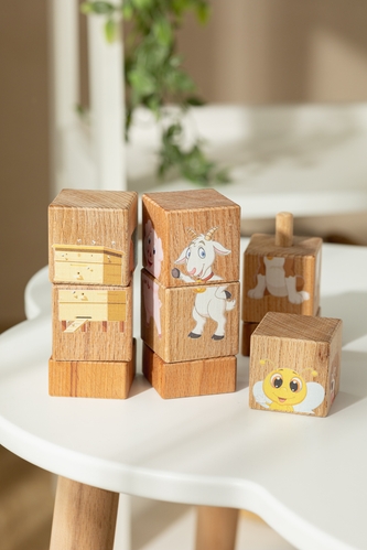 Фото Набор деревянных кубиков на оси "Домашние животные" 15204 Разноцветный (4600031152042)