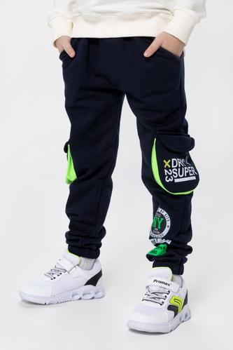 Фото Спортивные штаны для мальчика манжет с принтом Hees 2035 140 см Темно-синий (2000990162007W)