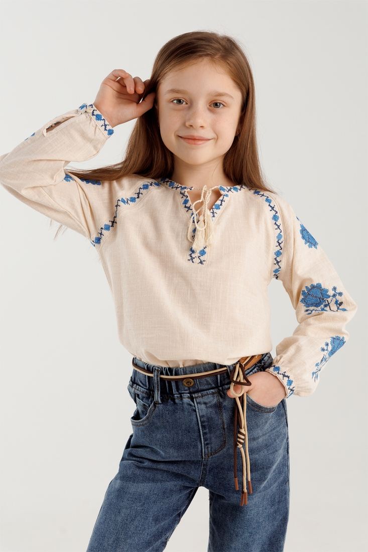 Фото Рубашка с вышивкой для девочки Cuento 3032 116 см Бежевый (2000990264138A)