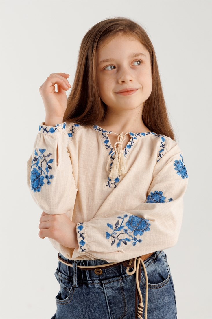 Фото Сорочка з вишивкою для дівчинки Cuento 3032 134 см Бежевий (2000990264169A)