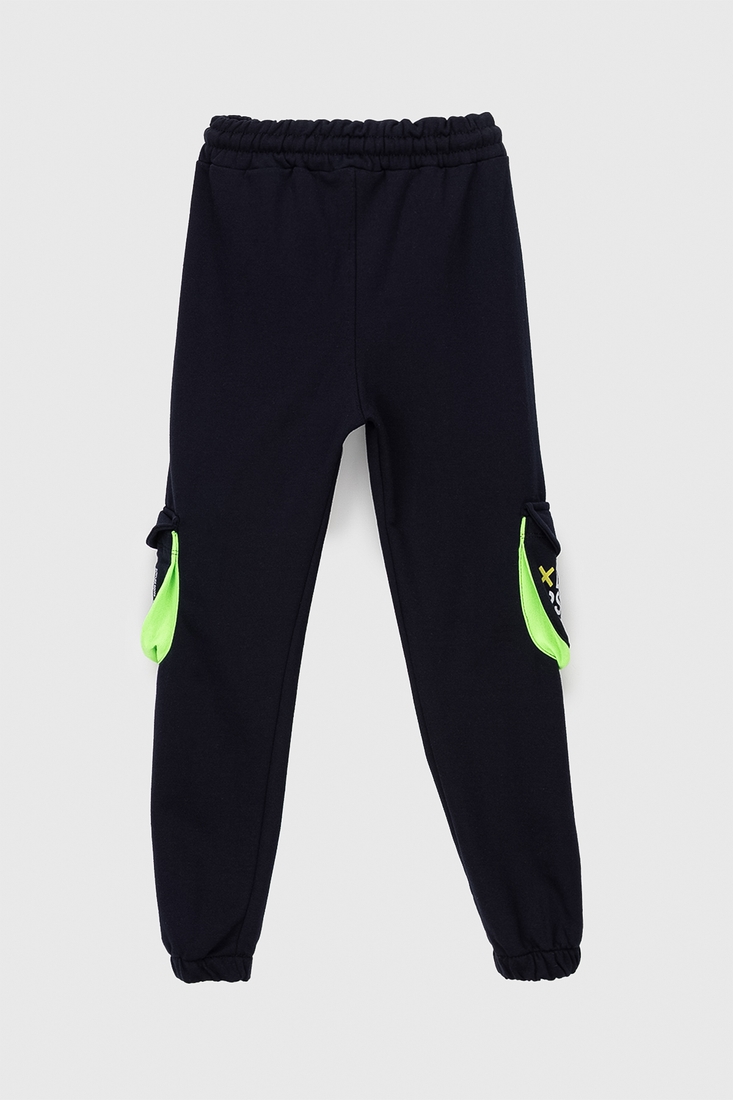 Фото Спортивні штани для хлопчика манжет з принтом Hees 2035 104 см Темно-синій (2000990161970W)