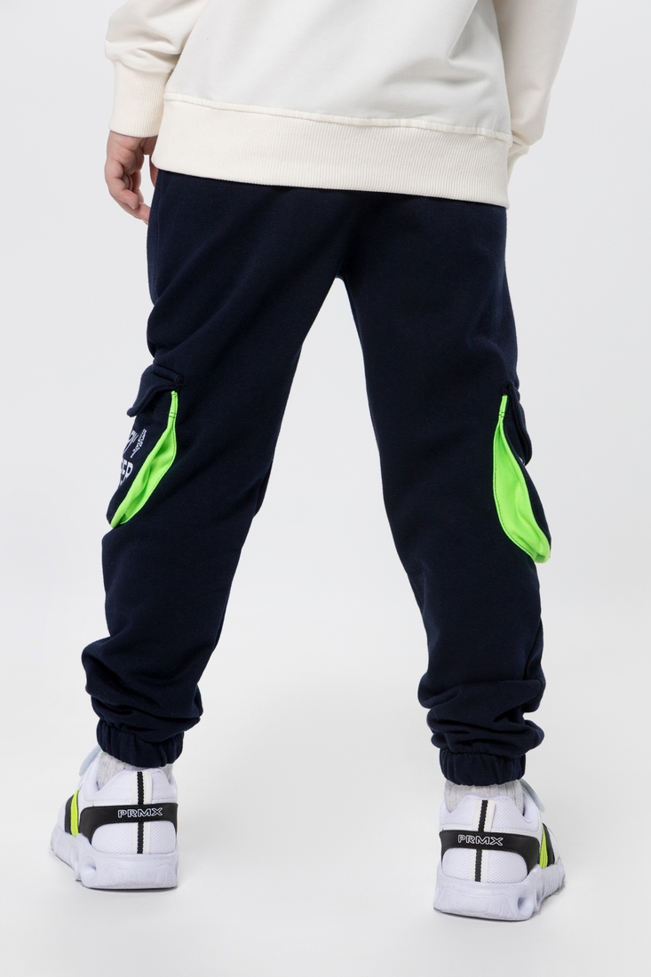 Фото Спортивні штани для хлопчика манжет з принтом Hees 2035 104 см Темно-синій (2000990161970W)