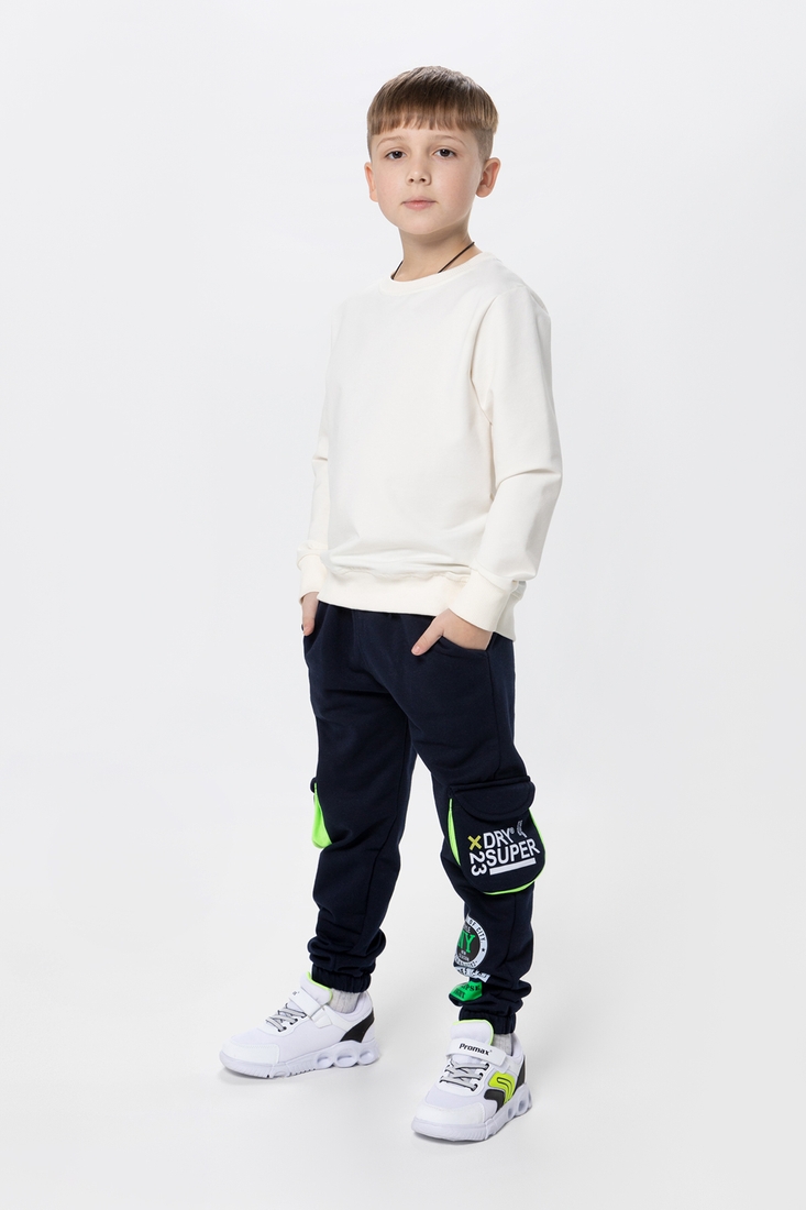 Фото Спортивные штаны для мальчика манжет с принтом Hees 2035 104 см Темно-синий (2000990161970W)