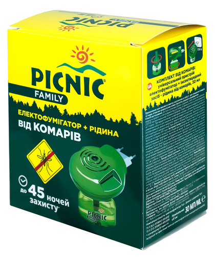 Фото "Picnic Family" - електрофумігатор+рідина від комарів 30мл (45 ночей) 0022 (4820185020022)