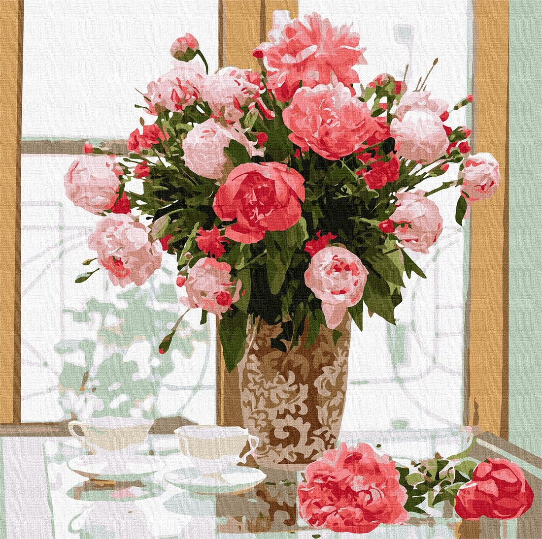 Фото Набор для росписи по номерам. Букет "Любимые розовые пионы" 50 х 50 см Идейка КНО3201 (4823104332015)