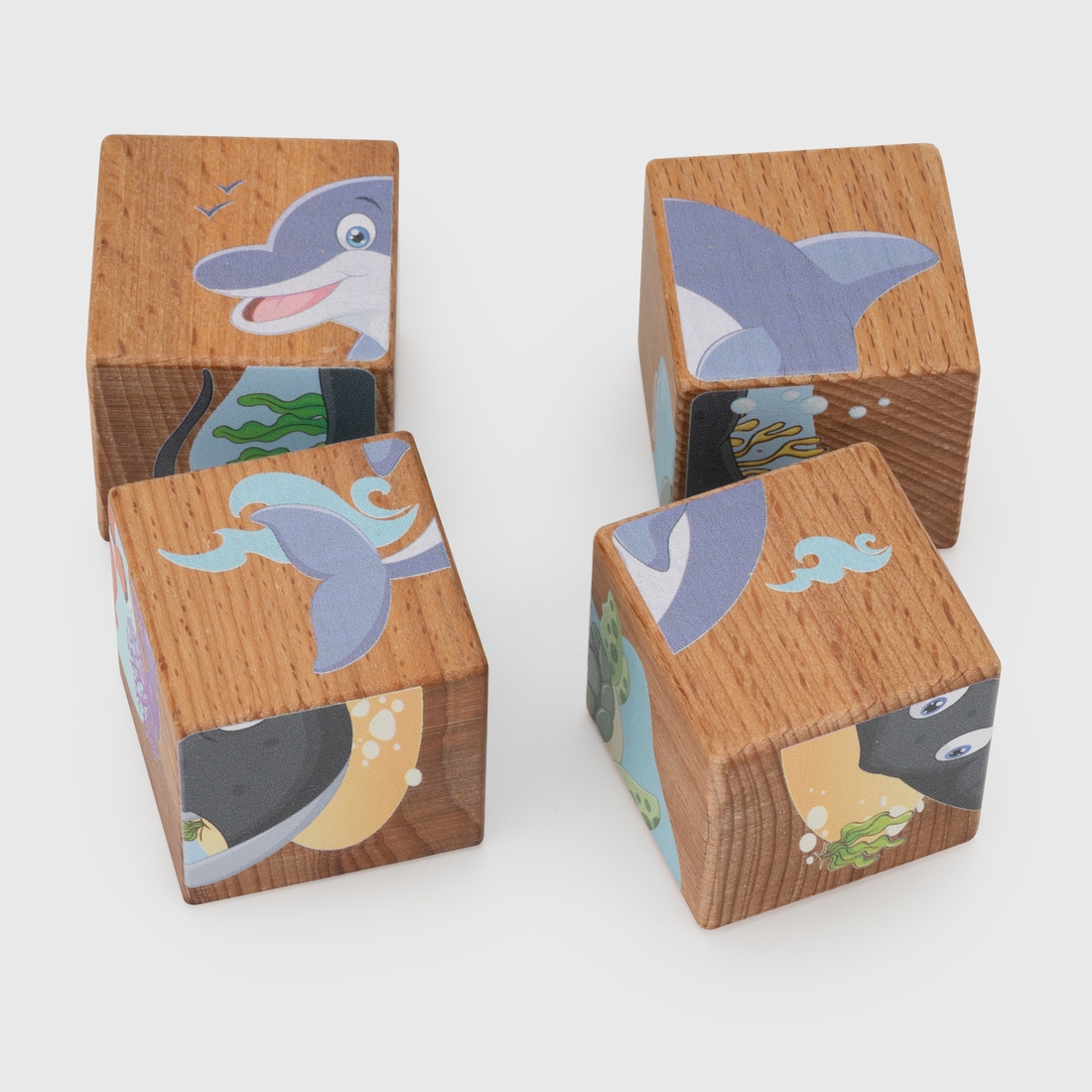 Фото Набор деревянных кубиков "Подводный мир" 15403 Разноцветный (2000989887478)
