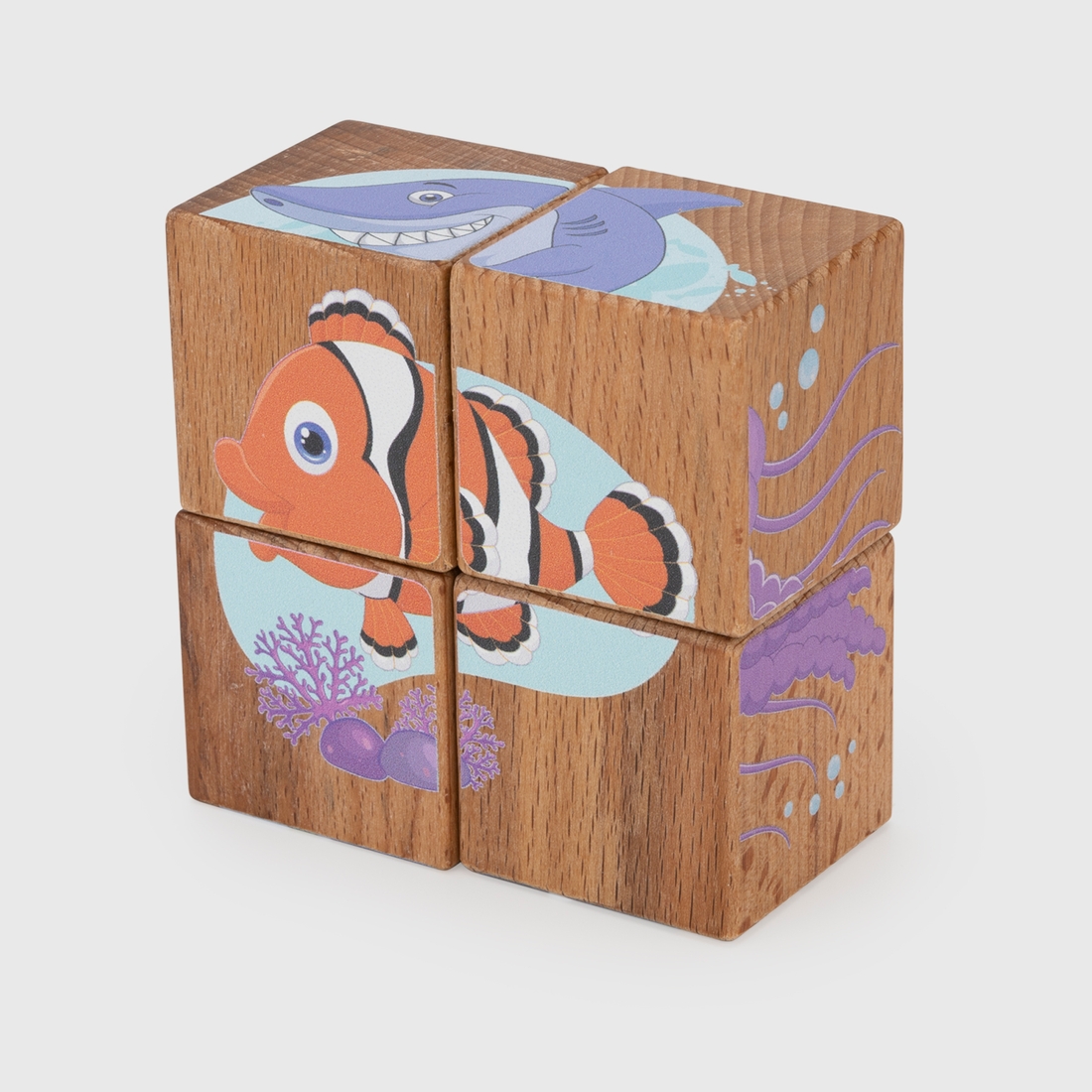 Фото Набор деревянных кубиков "Подводный мир" 15403 Разноцветный (2000989887478)