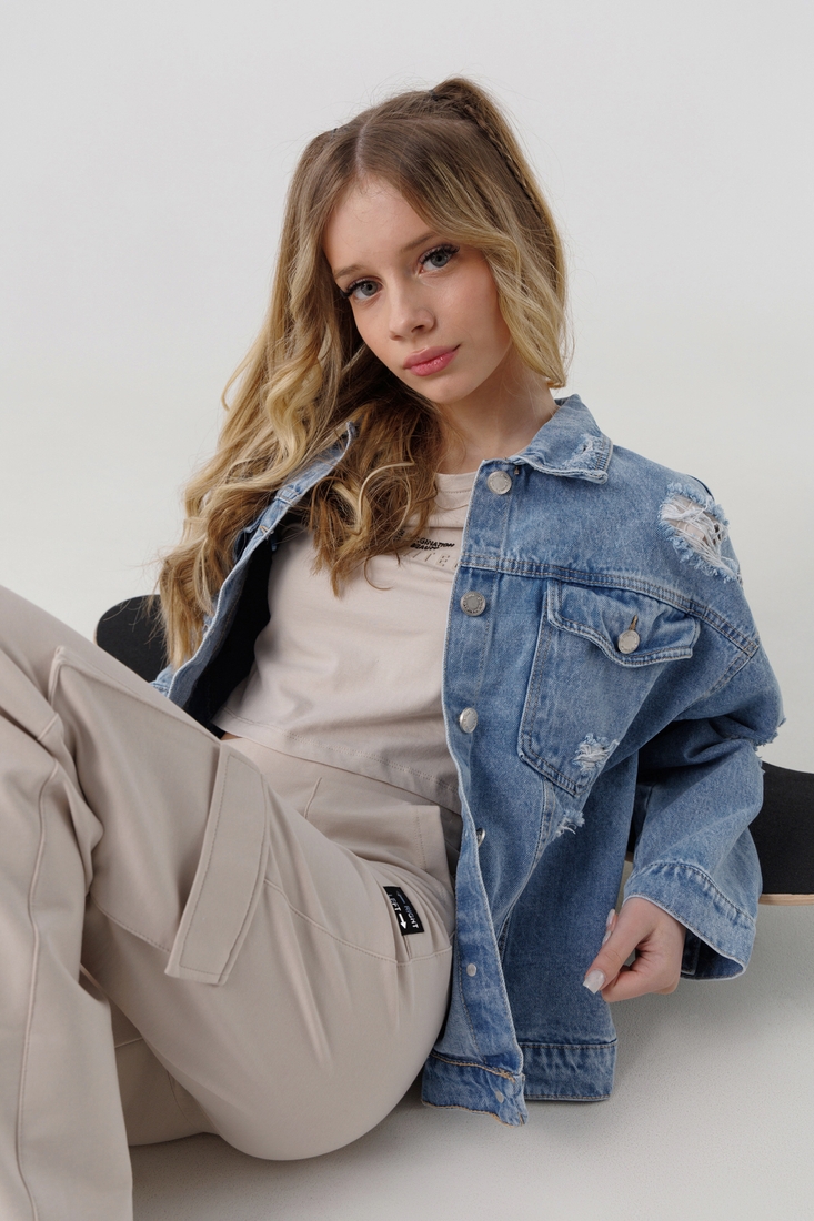 Фото Куртка джинсова для дівчинки MK6096 176 см Блакитний (2000990395733D)