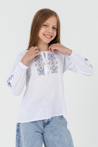 Фото Рубашка вышиванка для девочки Cuento 4155 134 см Белый (2000990585790D)