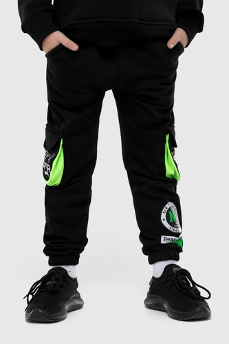 Фото Спортивні штани для хлопчика манжет з принтом Hees 2035 140 см Чорний (2000990162182W)