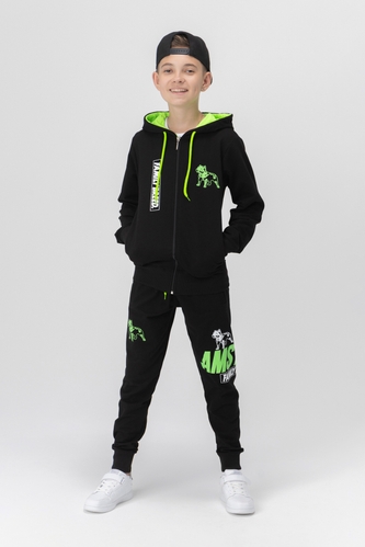 Фото Спортивный костюм для мальчика (кофта, штаны) AZN 826 170 см Черно-зеленый (2000989968733D)