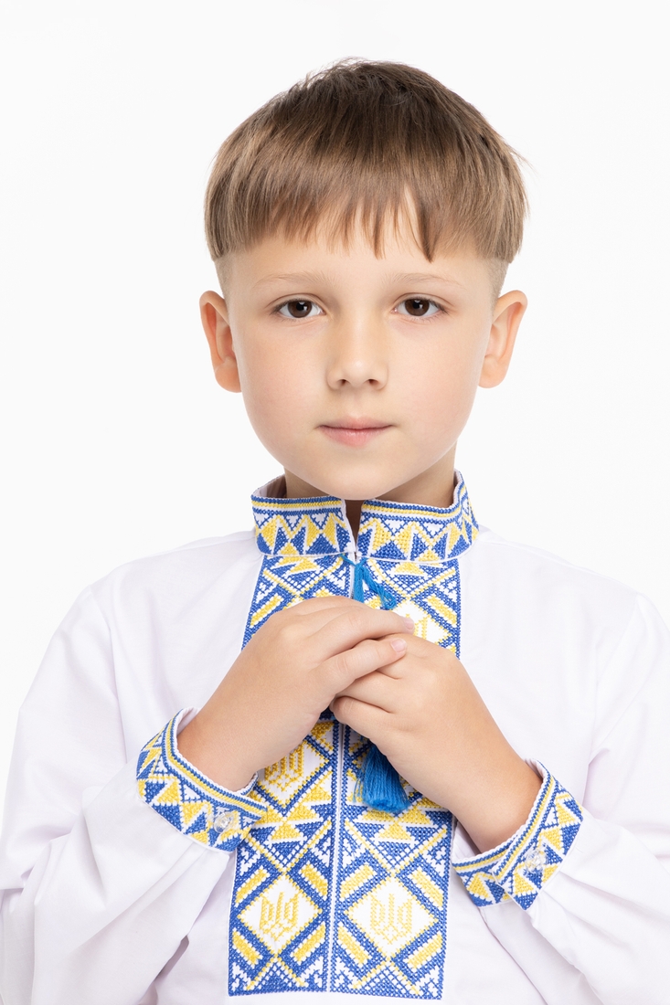 Фото Рубашка с вышивкой для мальчика КОЗАЧОК ТРИЗУБ 98 см Сине-желтый (2000989641322D)