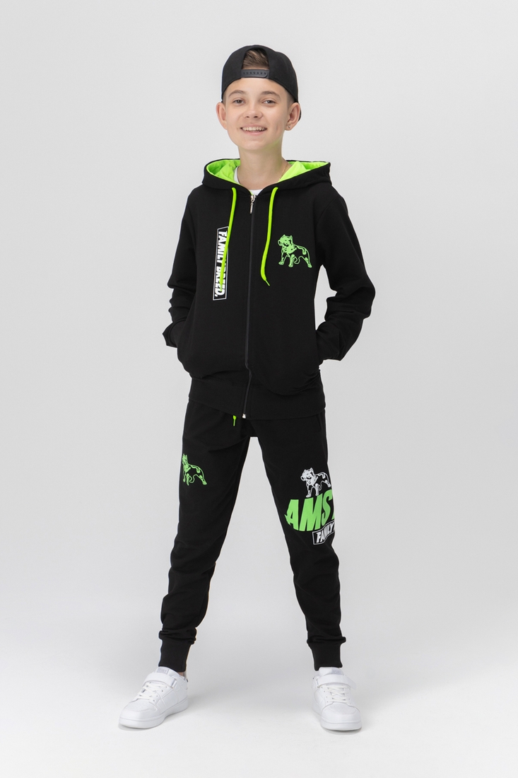Фото Спортивний костюм для хлопчика (кофта, штани) AZN 826 128 см Чорно-зелений (2000989968696D)