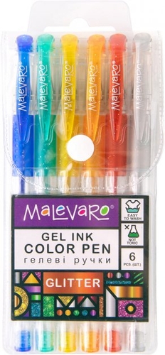 Фото Ручка гелева з блискітками GLITTER, 6 кольорів Malevaro ML760158 (4820252760158)