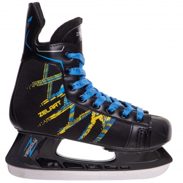 Фото Ковзани хокейні PVC Z-0886 (лезо-сталь, чорний-синій-жовтий) (34) (2000904738175)