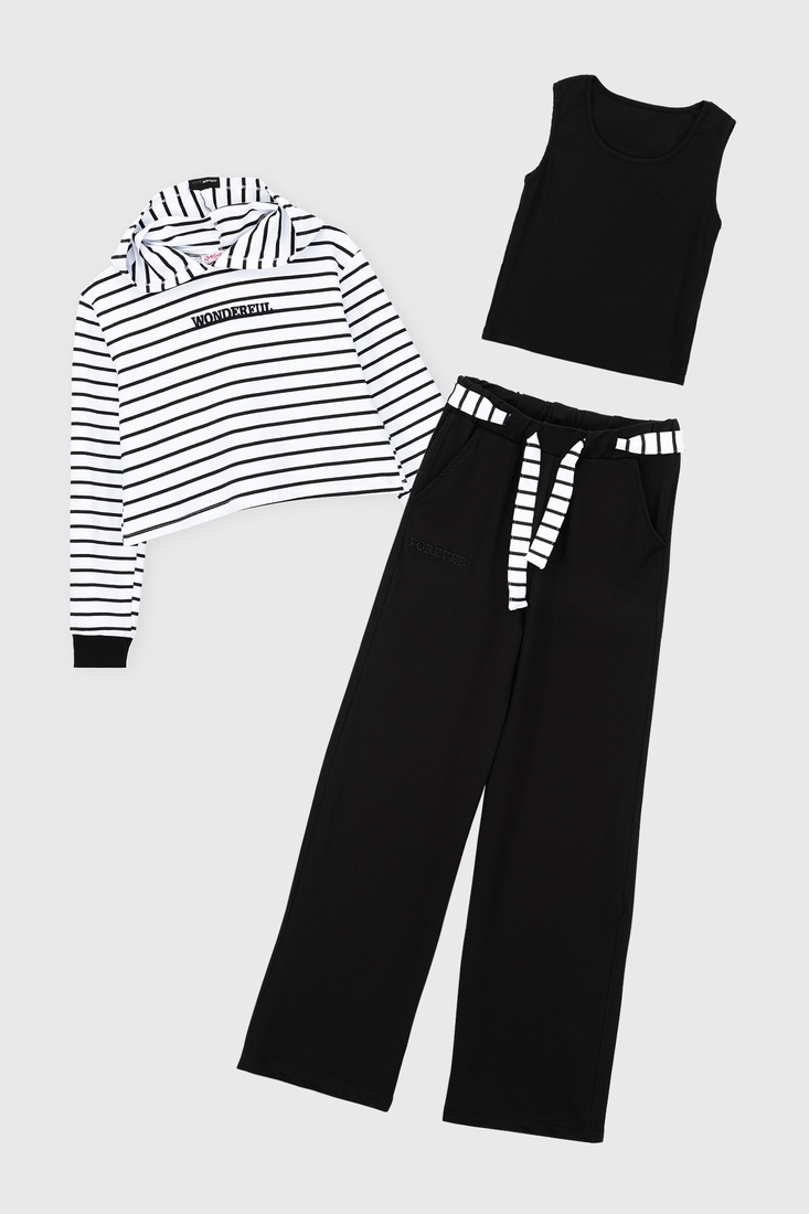Фото Костюм (худі+майка+штани) для дівчинки Viollen 2189 164 см Біло-чорний (2000990091680D)