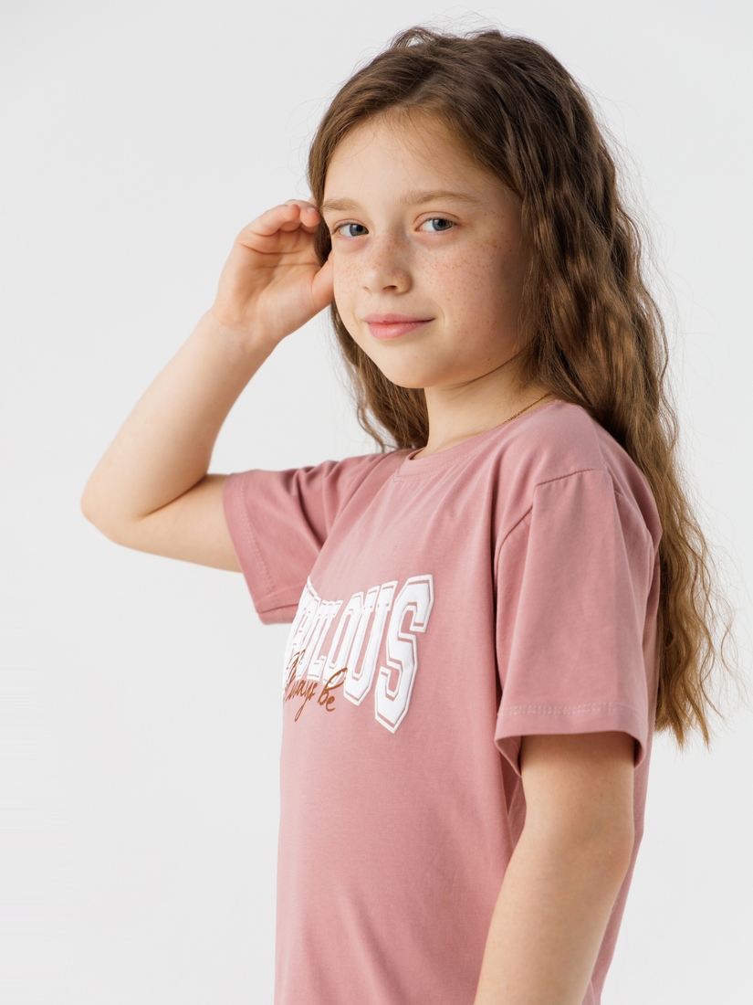 Фото Костюм футболка+капрі для дівчинки Atabey 10526 134 см Темно-пудровий (2000990478597S)
