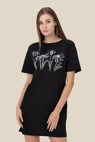 Фото Сукня-футболка жіноча з принтом "Ромашки" LAWA CTM P-WB02331 2XL Чорний (2000990056900S)(LW)