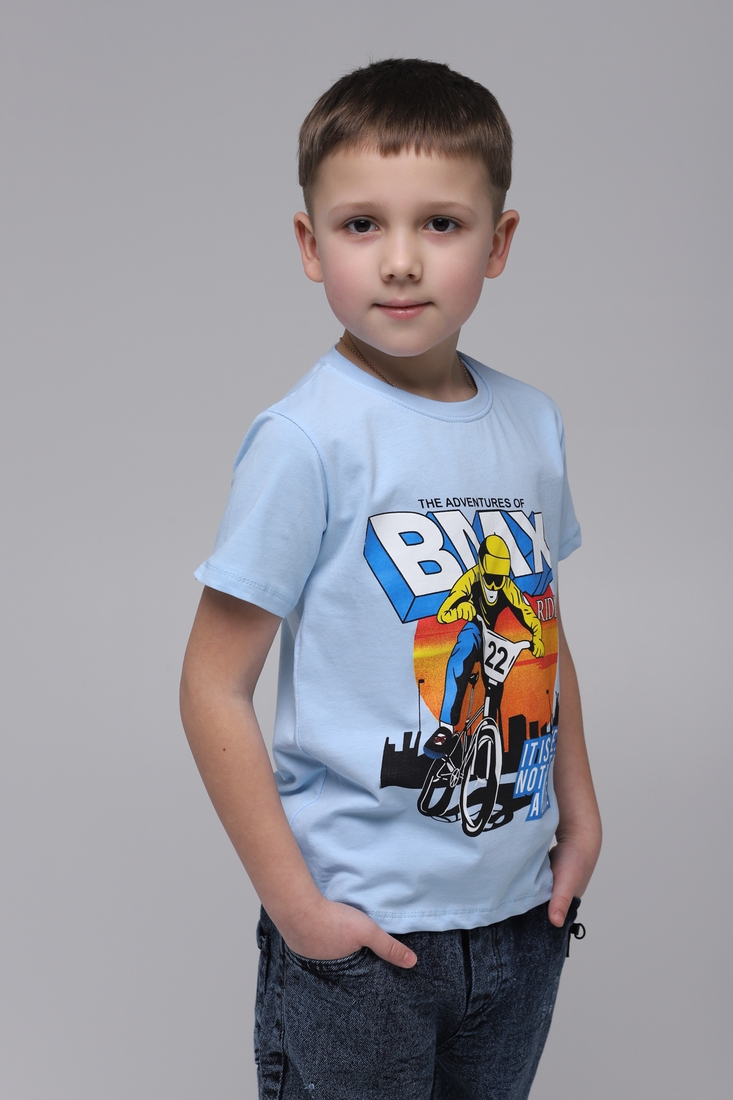 Фото Футболка з принтом для хлопчика Ecrin 8069 128 см Блакитний (2000989459392S)