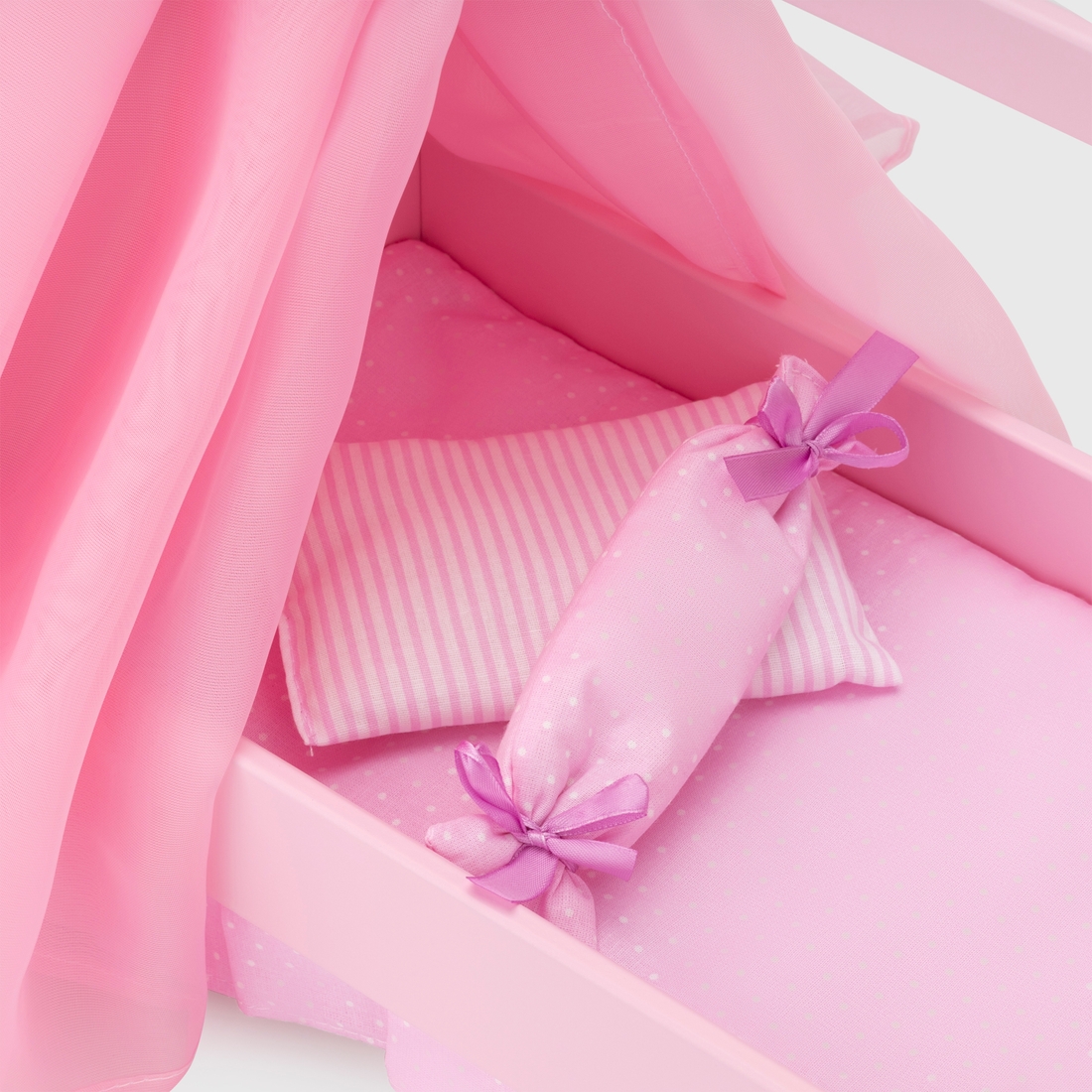 Фото Ліжечко для ляльок «Зірка» з постільною білизною та балдахіном 73119 Рожевий (4600031741192)