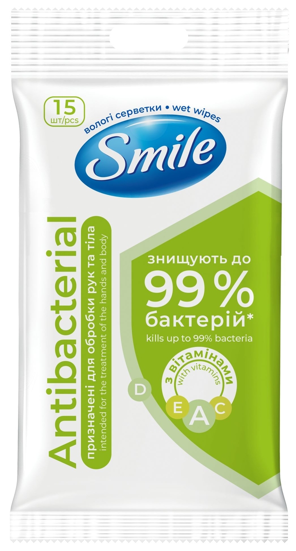 Серветка волога SMILE 42504731 Antibacterial Лайм-м’ята з вітамінами 15 шт. (4820048481953A)