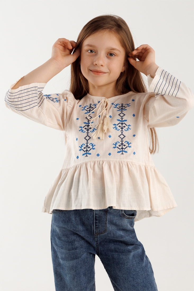 Фото Сорочка з вишивкою для дівчинки Cuento 3035 116 см Бежевий (2000990264213A)