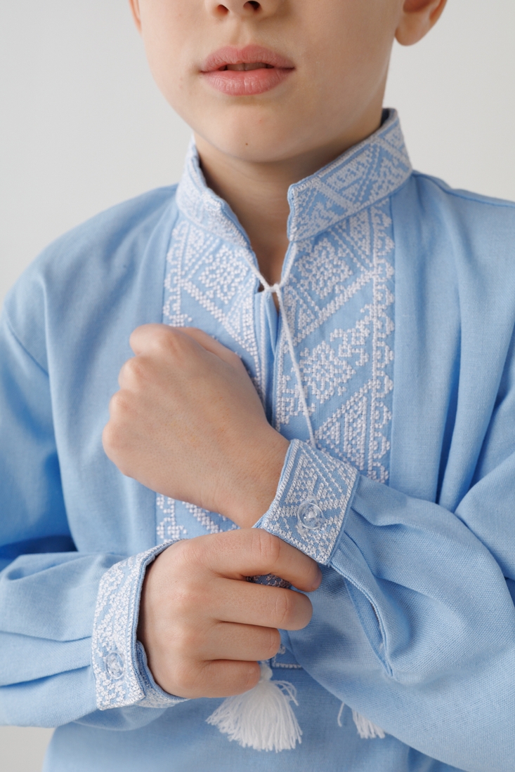 Фото Рубашка с вышивкой для мальчика КОЗАЧЕК МИХАЙЛИК 98 см Голубой (2000990304964D)