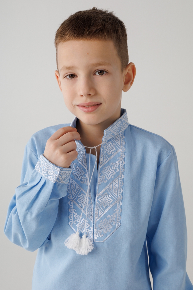 Фото Сорочка з вишивкою для хлопчика КОЗАЧЕК МИХАЙЛИК 98 см Блакитний (2000990304964D)