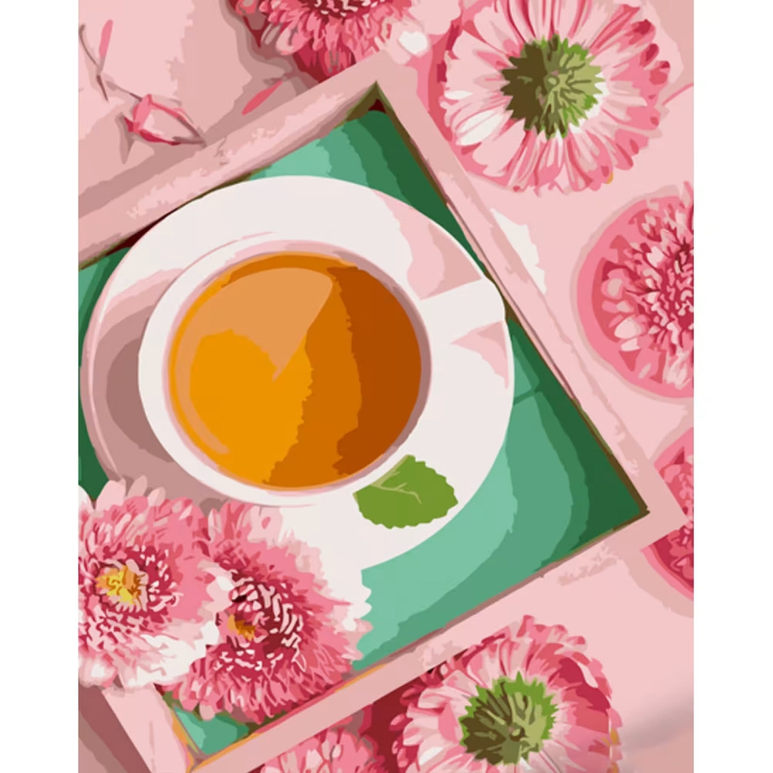 Фото Набір для розпису по номерах Чаювання в рожевих відтінках Strateg GS1384 (4823113859541)
