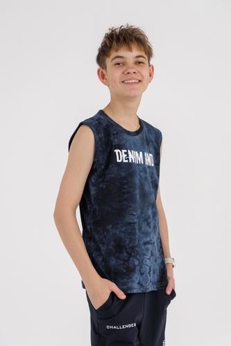 Фото Майка з принтом для хлопчика Deniz 2405 164 см Темно-синій (2000990571366S)