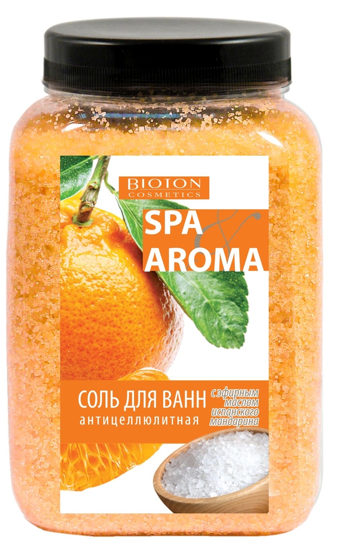 Фото Сіль для ванн антицелюлітна з ефірною олією іспанського мандарина BIOTON ТМ " Spa and Aroma" 750г (4823097600559)