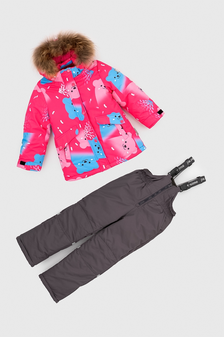 Фото Комбінезон для дівчинки H-107 куртка + штани на шлейках 116 см Малиновий (2000989627937W)