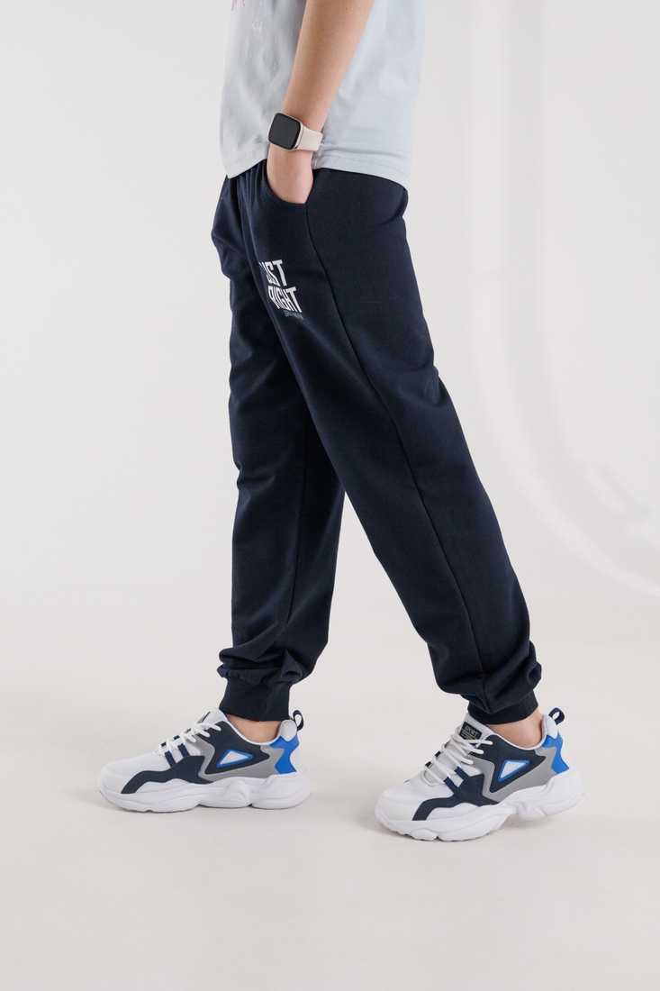 Фото Спортивные штаны с принтом для мальчика 600 164 см Темно-синий (2000990430229D)