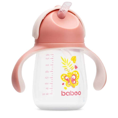 Фото Чашка непроливайка BABOO 8-123 с силиконовой соломинкой, 260мл, Butterfly, розовая, 9+ мес (5057778081231)