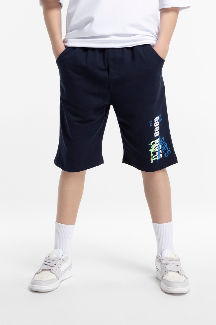 Фото Шорти спортивні для хлопчика Breeze 17802 з принтом 164 см Темно-синій (2000989621942S)