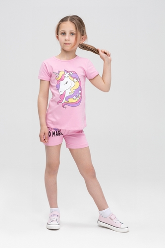 Фото Костюм для дівчинки Baby Show 16230 футболка + шорти 128 см Рожевий (2000989658528S)