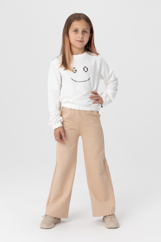 Фото Костюм (свитшот+штаны палаццо) для девочки Viollen 3200 122 см Бело-бежевый (2000990092014D)