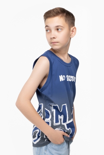 Фото Майка з принтом для хлопчика MAGO 3024 176 см Синій (2000989695998S)