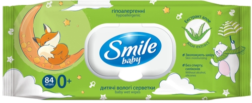Серветка волога SMILE 42107450 Baby "Екстракт алое" New sticker педіатри 84 шт. з клапаном (4823071646863A)