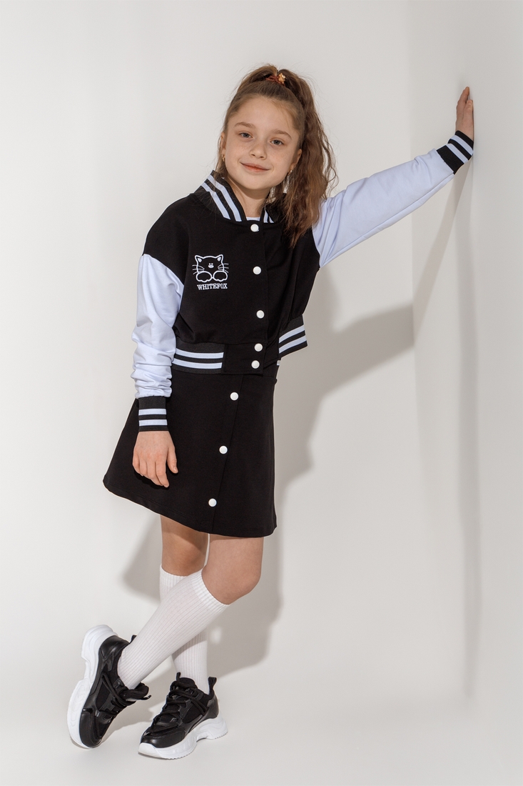 Фото Костюм для девочки (бомбер+юбка) DINOMIN 5075 122 см Черный (2000990280169D)